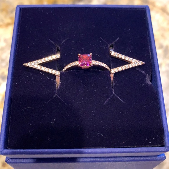 Swarovski Jewelry - Swarovski Rose-Pink Square Crystal Ring with Pavé Accents